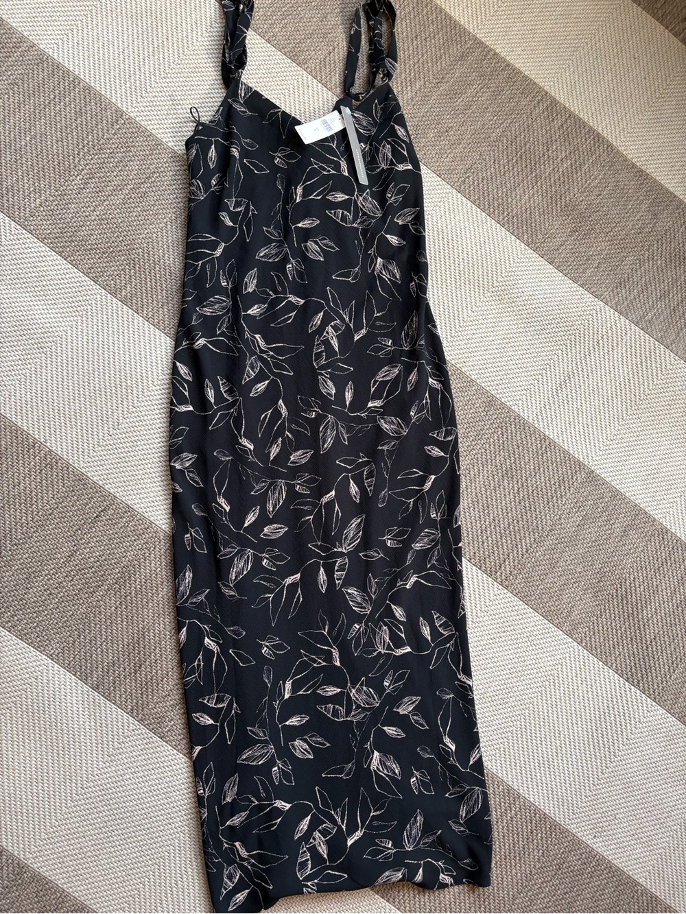 Anthropologie Black Dress with Cream Leaf Sketch Print